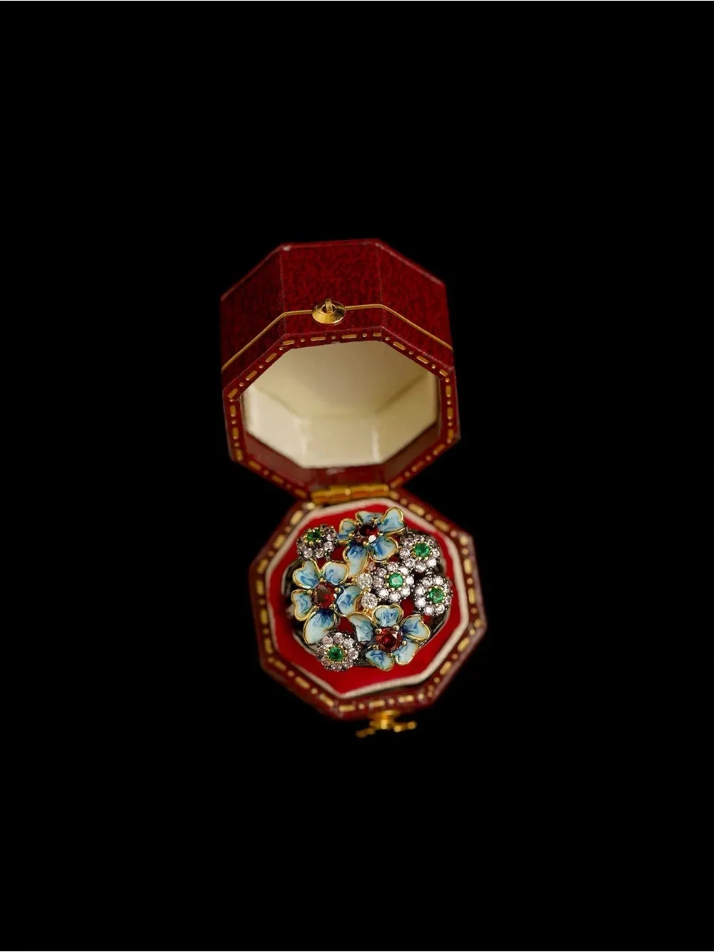 Vintage Blue Floral Cluster Statement Ring - Women Jewelry